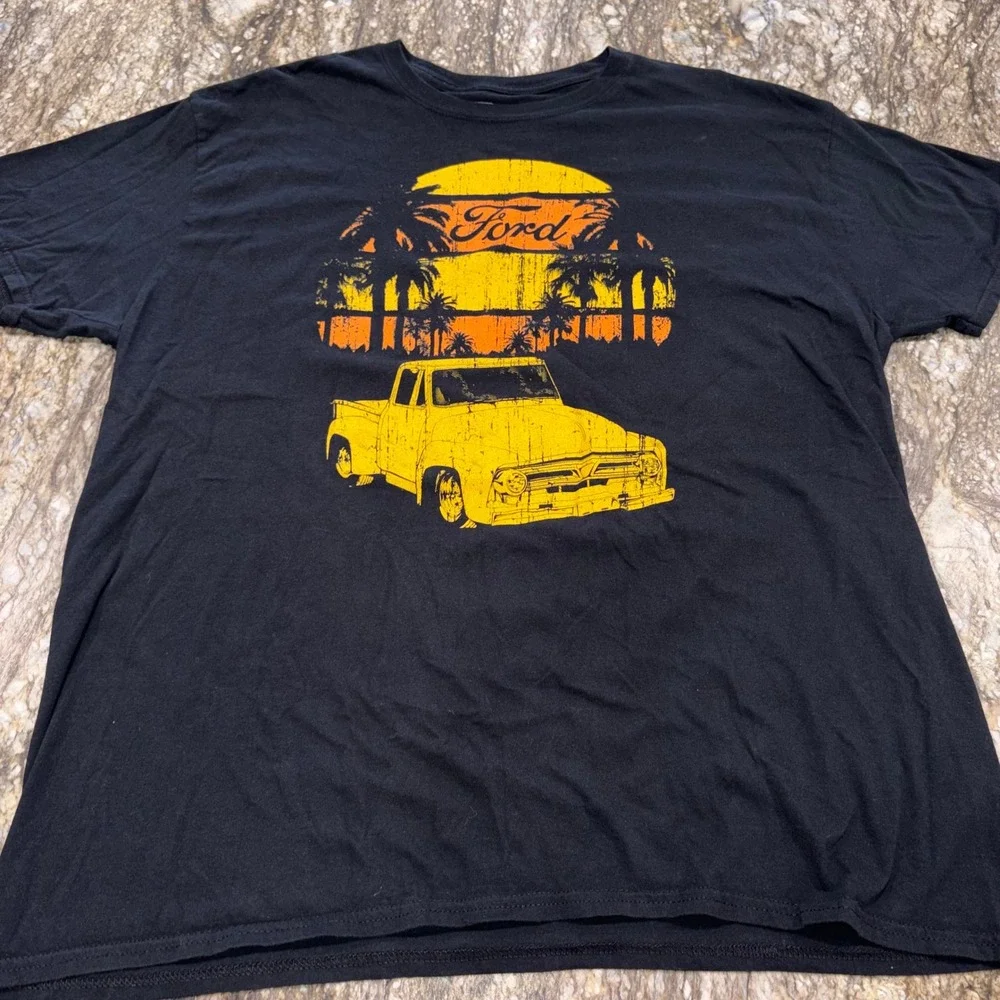 Vintage Truck Sunset Graphic T-Shirt Retro Mens‎ 2XL Black Ford